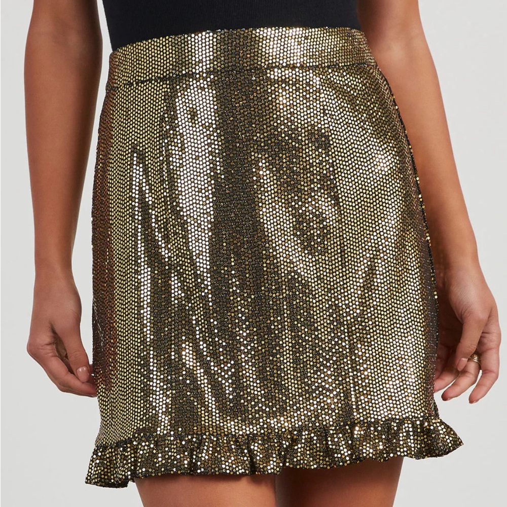 Dee Elly by VICI - Sparkly Metallic Skirt - Gold
